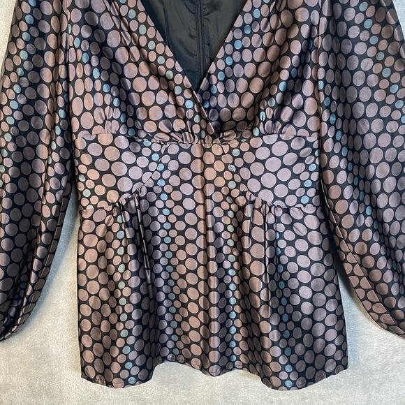 Y2k Babydoll Top Size 4 Silk Puff Sleeve Polka Dot Office Boho Chic Fairy Grunge - Picture 4 of 16